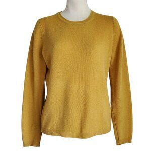 Tahari Pure Luxe 100% Cashmere Crew Neck Mustard Color Long Sleeve Sweater M